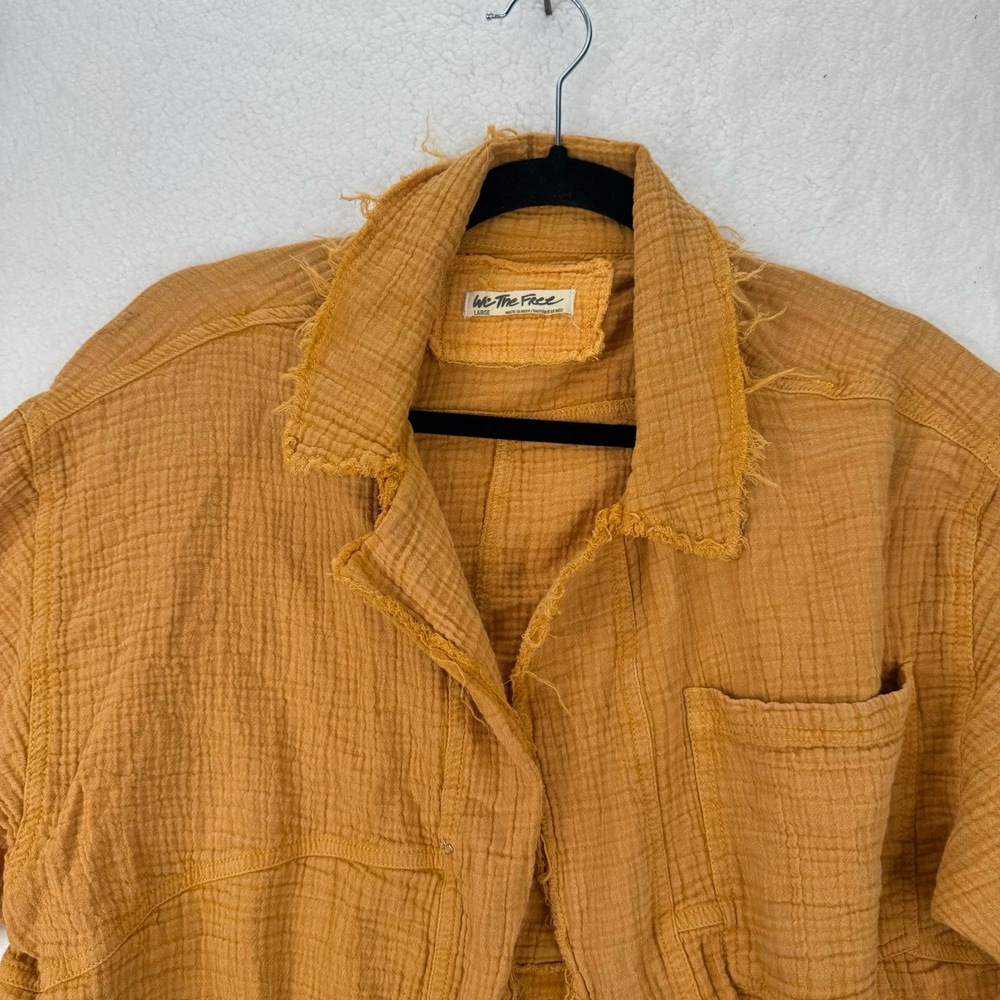 We The Free Cropped Yellow Gold Gauze Spring Cropped Jacket Boho Textured Large - Picture 3 of 10